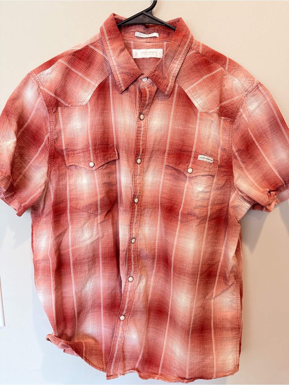 Lucky Brand Red Plaid Short-Sleeve Button-Down Shirt